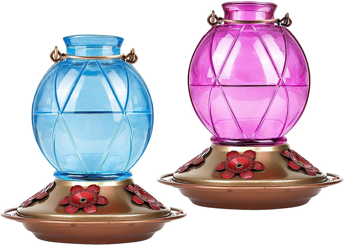 Hummingbird Feeders for Outdoors Hanging, Glass Hummingbird Feeder, Wild Bird Feeder with Five Feeding Ports, 20 Ounces, 2 Pack, Purple and Blue, Birthday Gifts for Women Men, Gifts for Mom Dad