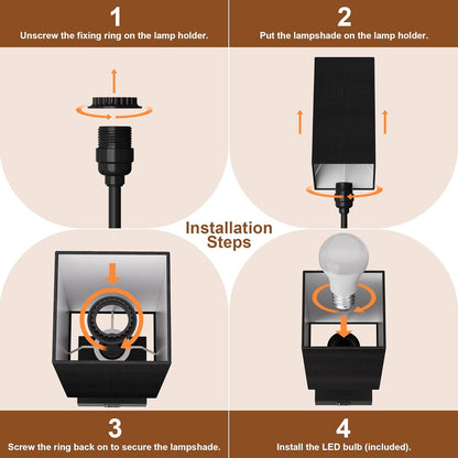 Bedside Table Lamp for Bedroom with 2 USB Ports, 14-Inch, Black | USB A+C Ports, Touch 3-Way Dimmable LED Bulb Included Fabric Lampshade Metal Base Small Nightstand Lamp for Desk Living Room